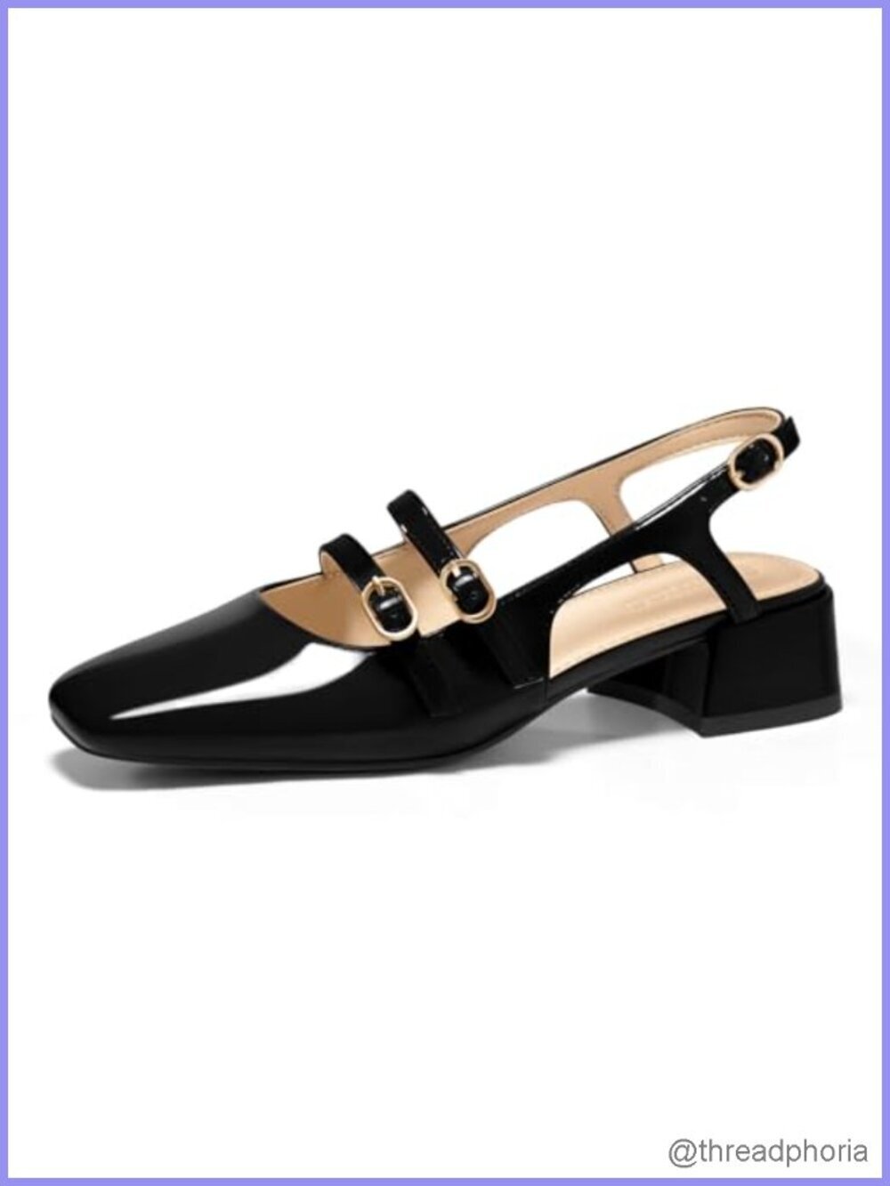 Retro Square Toe Chunky Heels Slingback Pumps with Adjustable Buckle